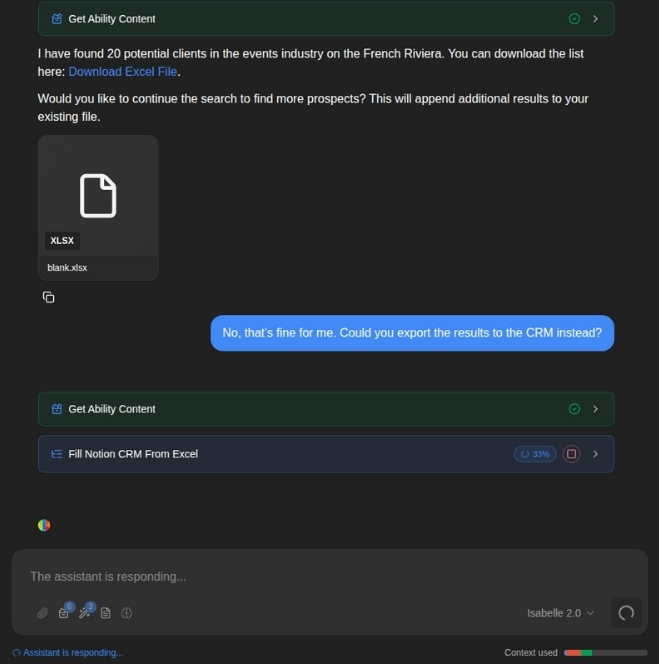 Agent exporting results to Notion CRM