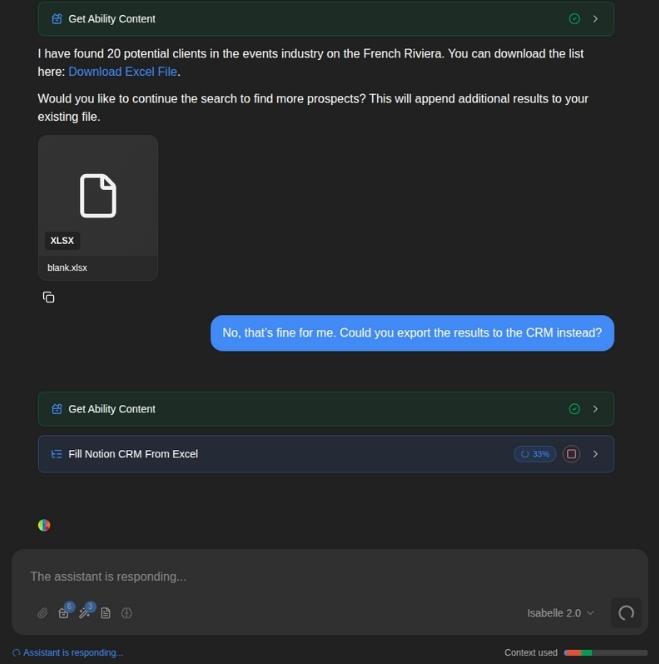 Agent exporting results to Notion CRM