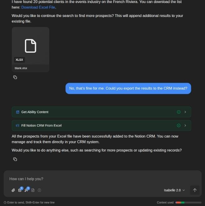Agent confirming CRM export completion