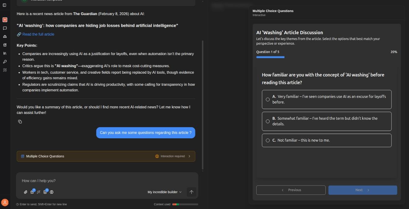 Multiple Choice Questions — interactive automation component